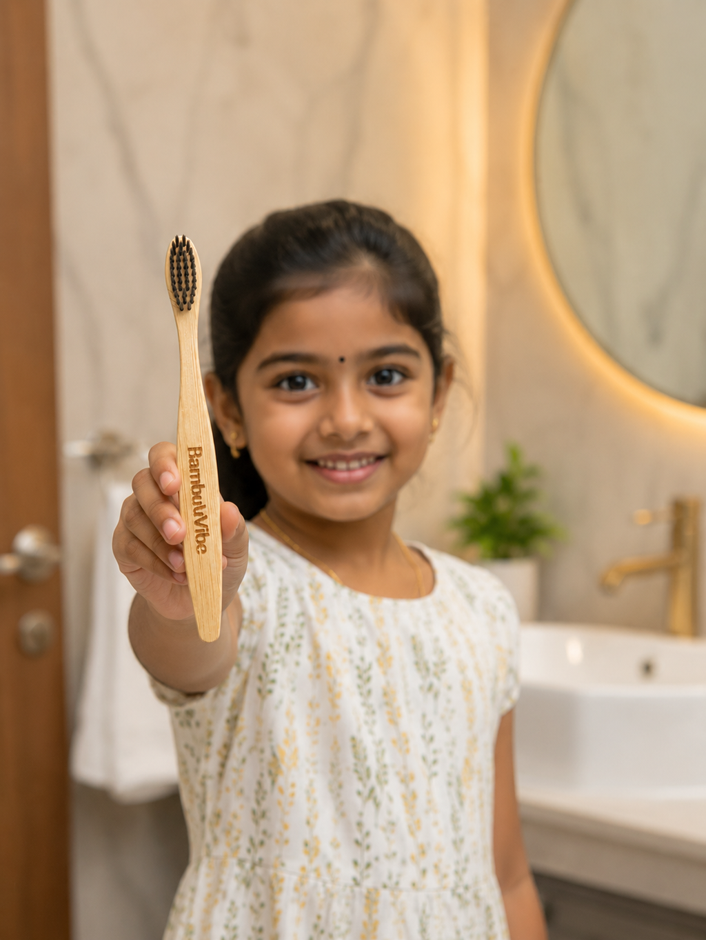 BambooVibe Kids Bamboo Toothbrush – C Curve Handle with Charcoal Infused Soft Bristles